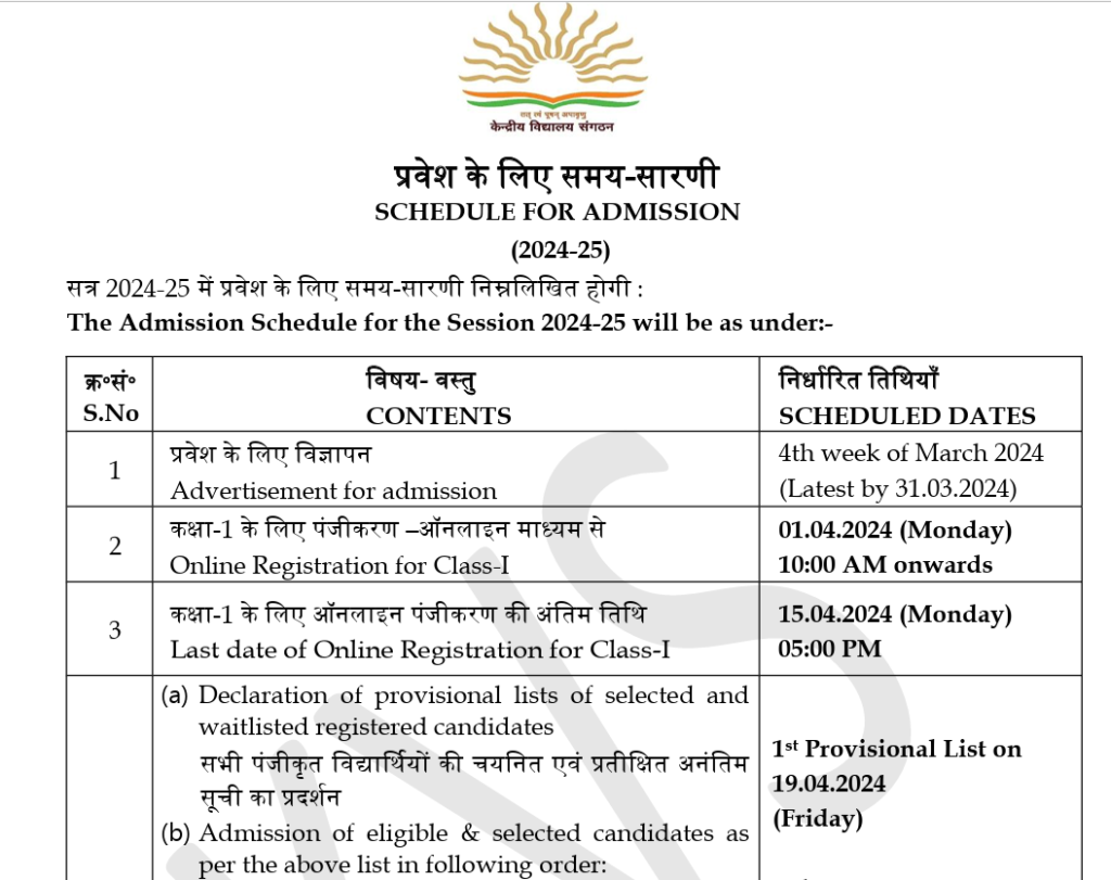 KVS Admission 2024-25